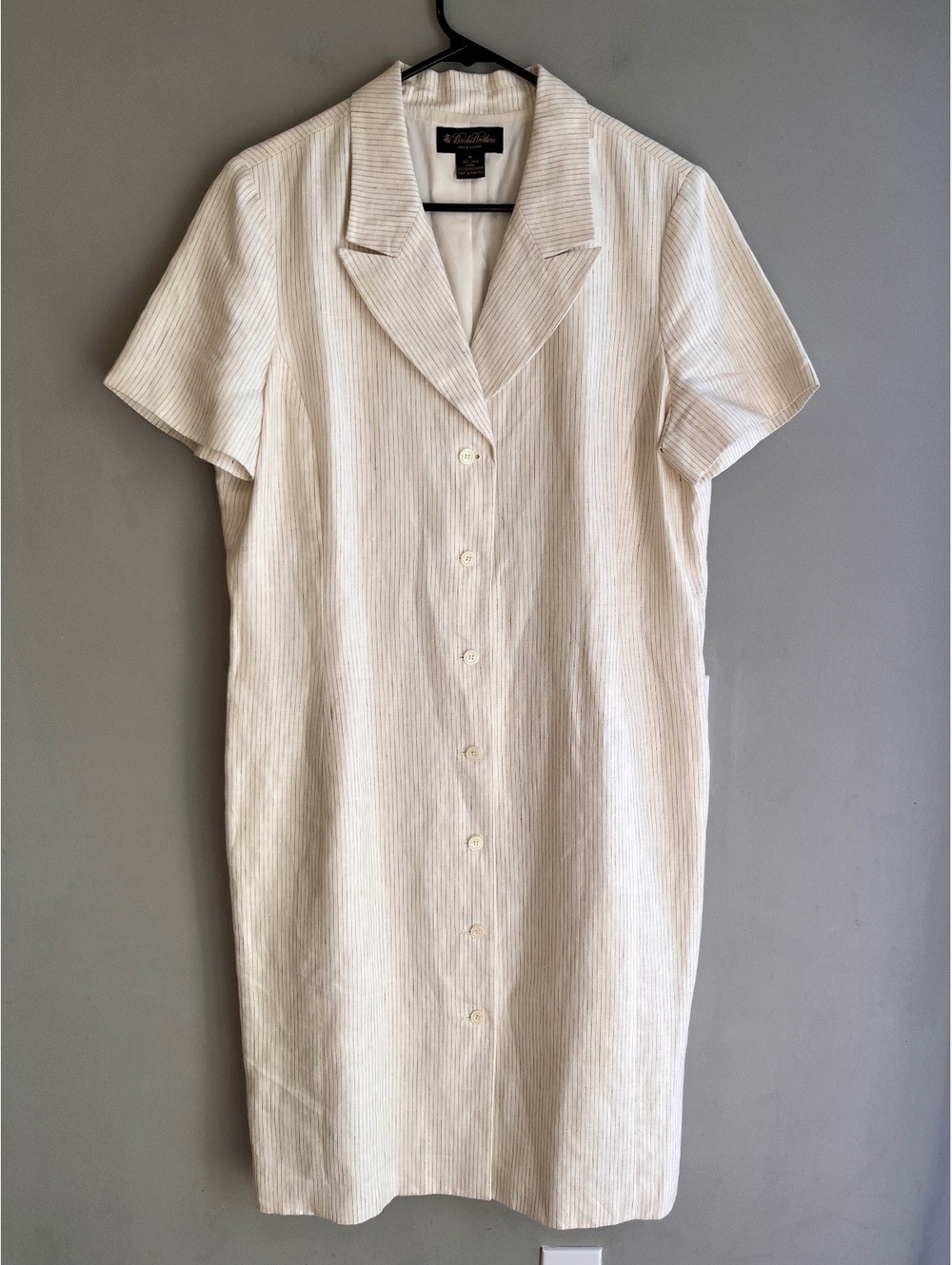 Brooks Brothers Vintage Irish Linen Dress Cream Pinstripe Coastal Old Money 14